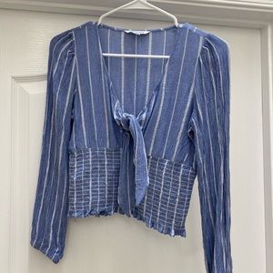 American Eagle Stripped Linen Crop Top